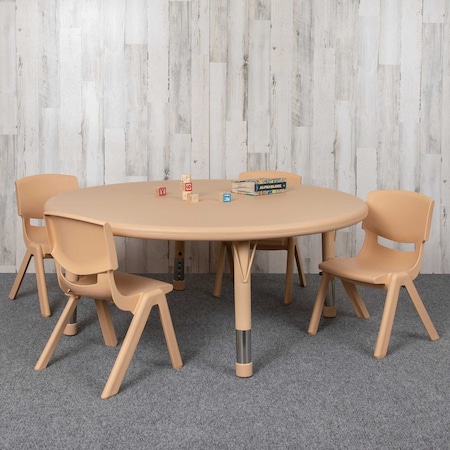 Flash Furniture Round 45 W, 45 L, 23.75 H, Plastic, Steel, Brown YU-YCX-0053-2-ROUND-TBL-NAT-E-GG